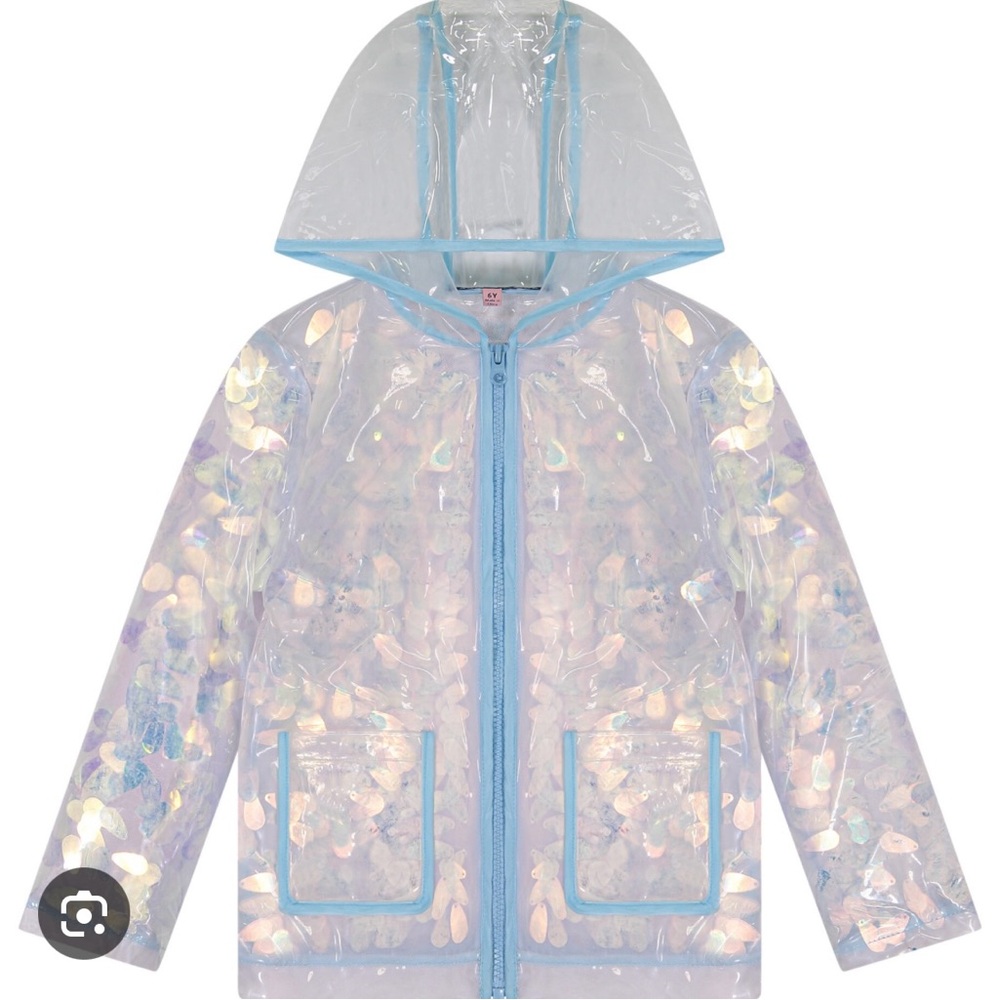 Andy & Evan Iridescent Clear Raincoat with Light Blue Trim